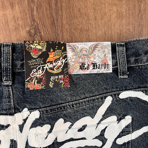 NEW Ed Hardy NYC Skull Snake Eagle Tattoo Slim Fit Distressed Jeans - Picture 8 of 13